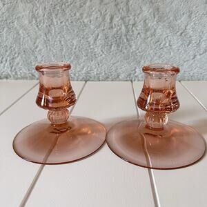 Heisey Mercury Vintage Pink Glass Candle Holder Set Of 2